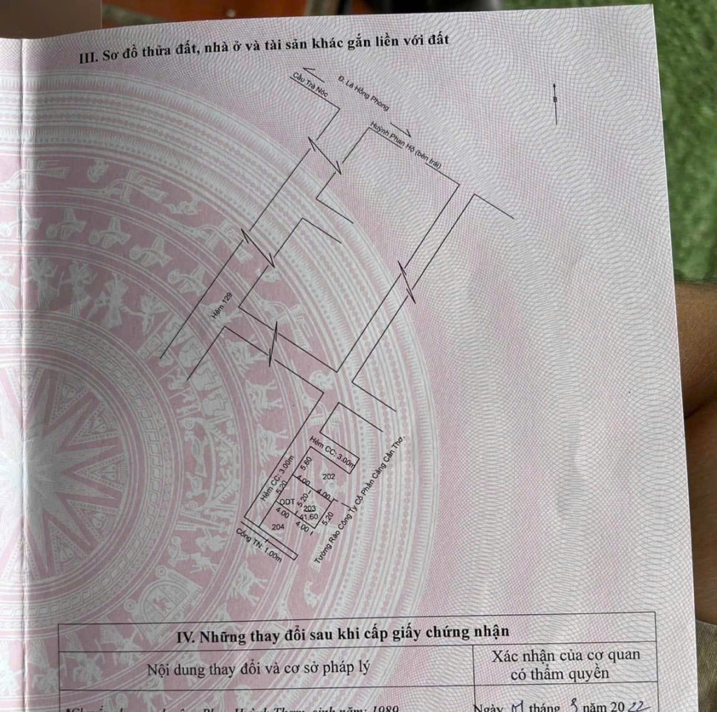 Nền thổ cư Hẻm 129 Lê Hồng Phong, Cần Thơ. Lộ giới 3m, hướng Tây Bắc, full thổ cư.